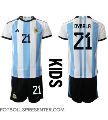 Argentina Paulo Dybala #21 Hemmatröja Barn VM 2022 Kortärmad (+ korta byxor)